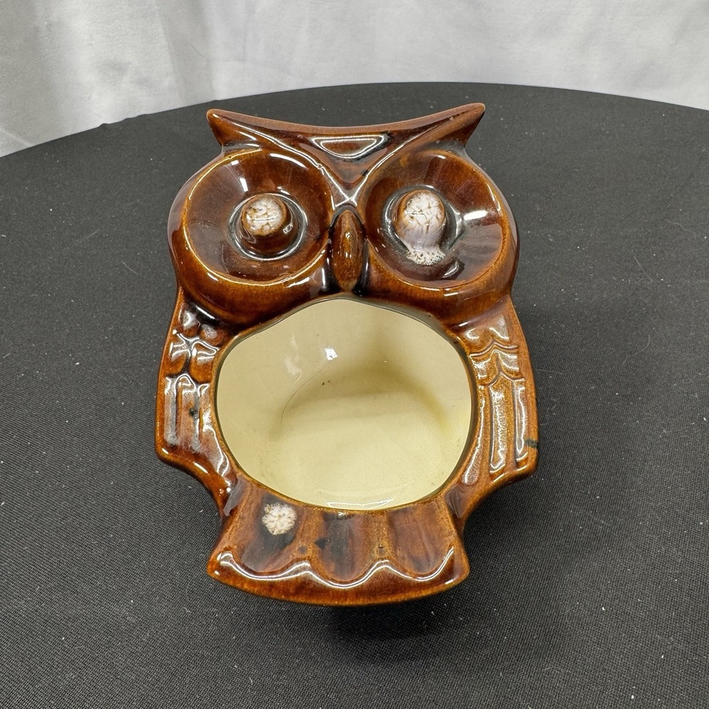 VTG MCM Ceramic‎ Hand Painted Owl Ashtray Or Sponge Holder
